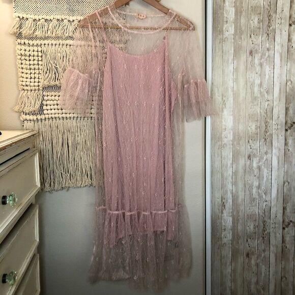 POL Pretty in Pink Lace Lined Dress Medium - Picture 2 of 14